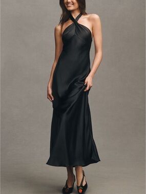 BHLDN Selma Halter-Neck High-Shine Satin Maxi Dress